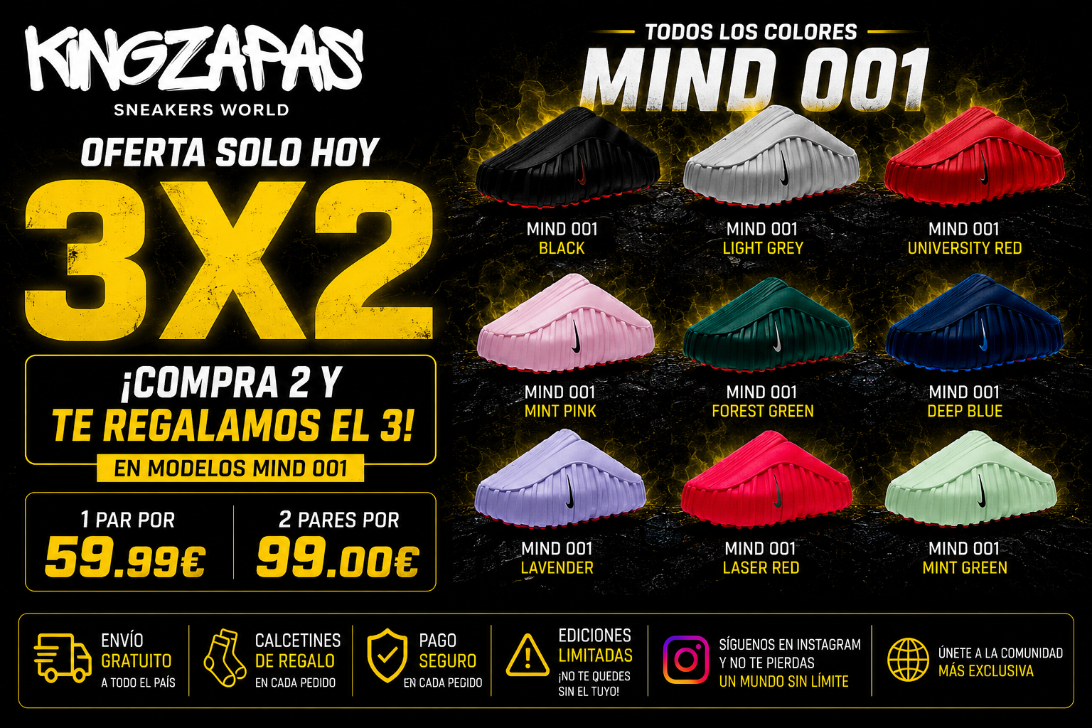 3x2 en modelos MIND 001 — Compra 2 y te regalamos el 3